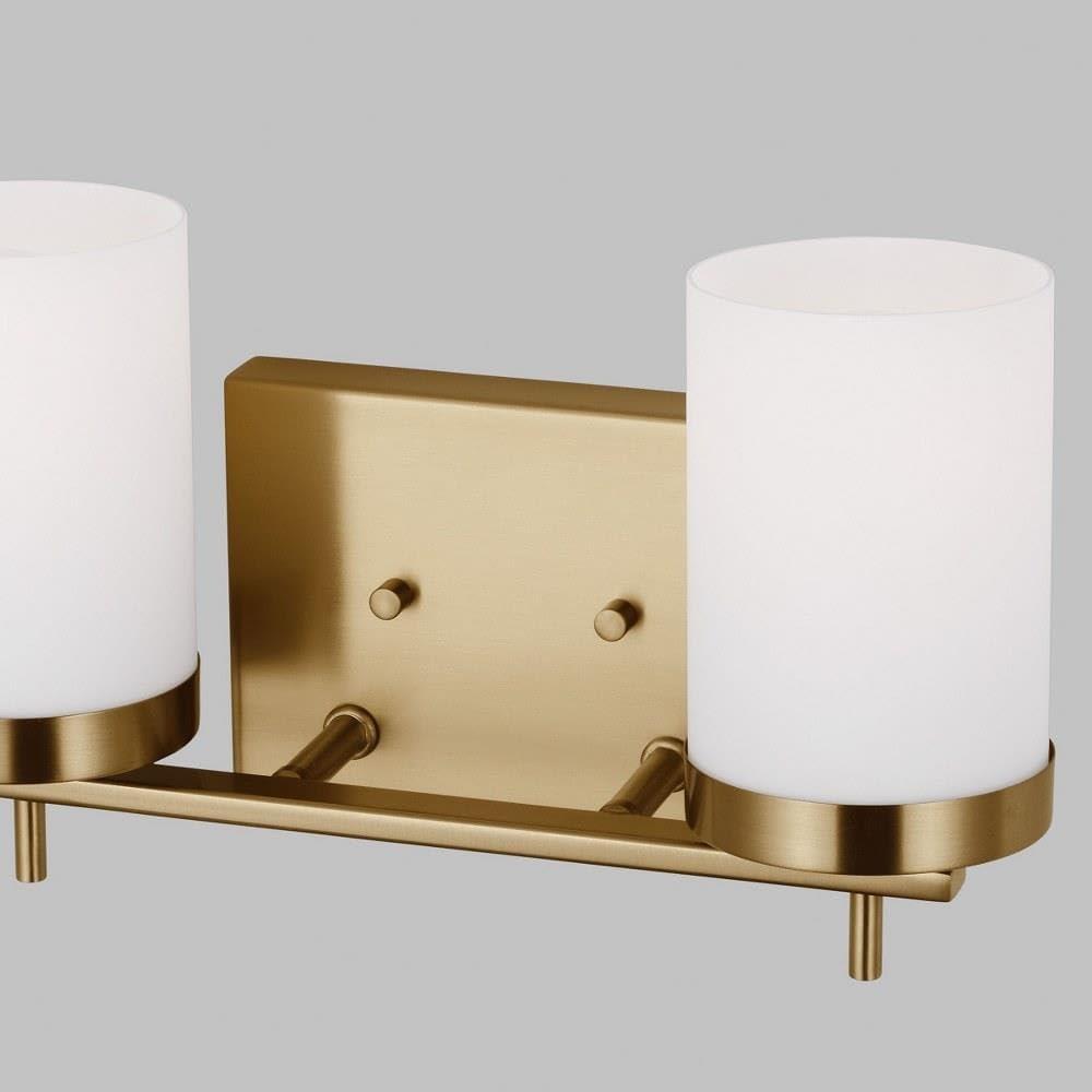 Zire Elegant 2-Light Vanity Fixture in Satin Brass with Etched Glass