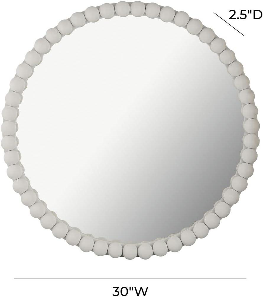 TOV Furniture Baria White Wood Frame Wall Mounted Round Mirror