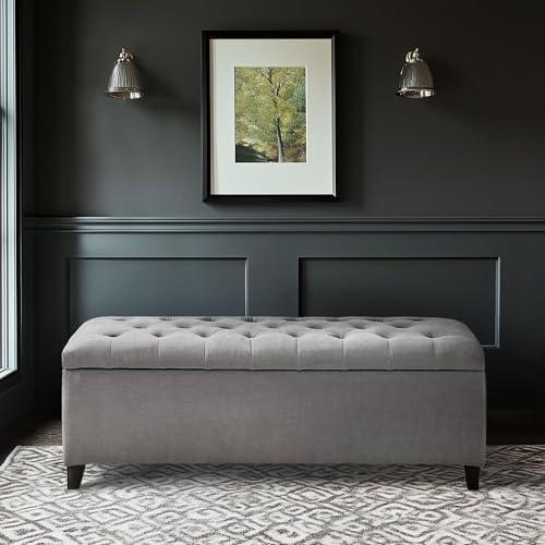 Selah Tufted Top Storage Bench - Gray: Upholstered Ottoman with Wood Legs, Polyester, Spot Clean