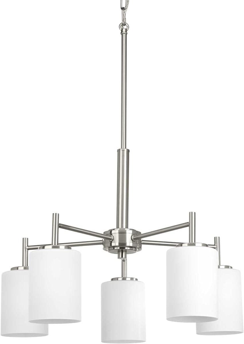 Progress Lighting Replay 5-Light Chandelier, Brushed Nickel, White Glass Shades