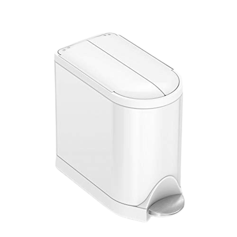Simplehuman 10 Liter Butterfly Lid Bathroom Trash Can, White Steel