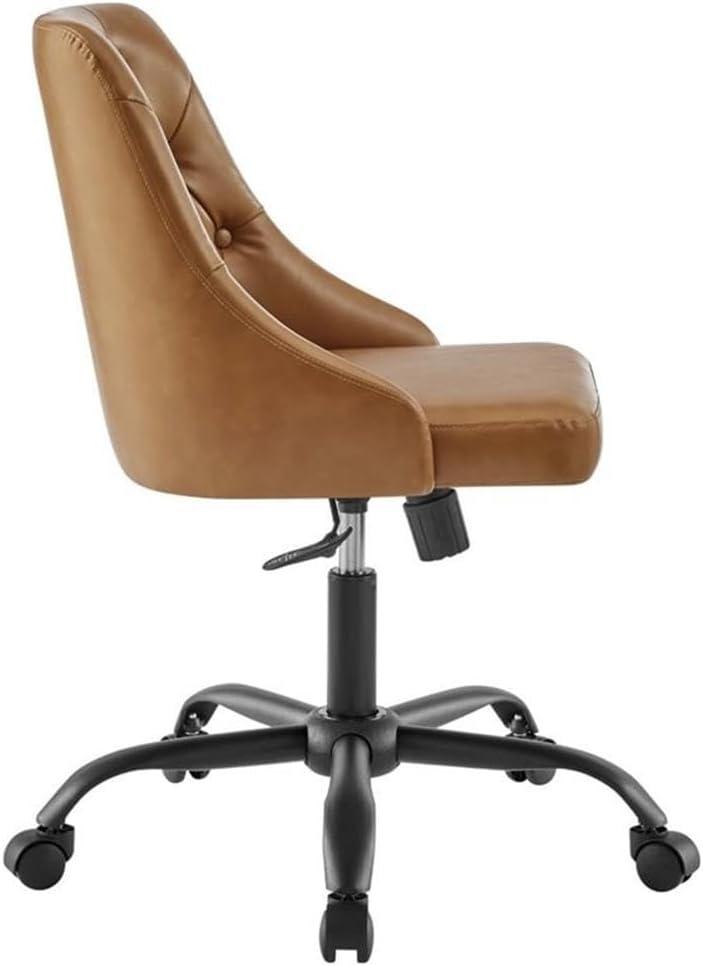 Black Tan Tufted Vegan Leather Swivel Office Chair