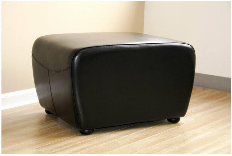 Full Leather Ottoman with Rounded Sides - Baxton Studio