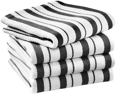 Jet Black Turkish Cotton Striped Kitchen Towels Set of 4