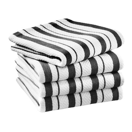 Jet Black Turkish Cotton Striped Kitchen Towels Set of 4