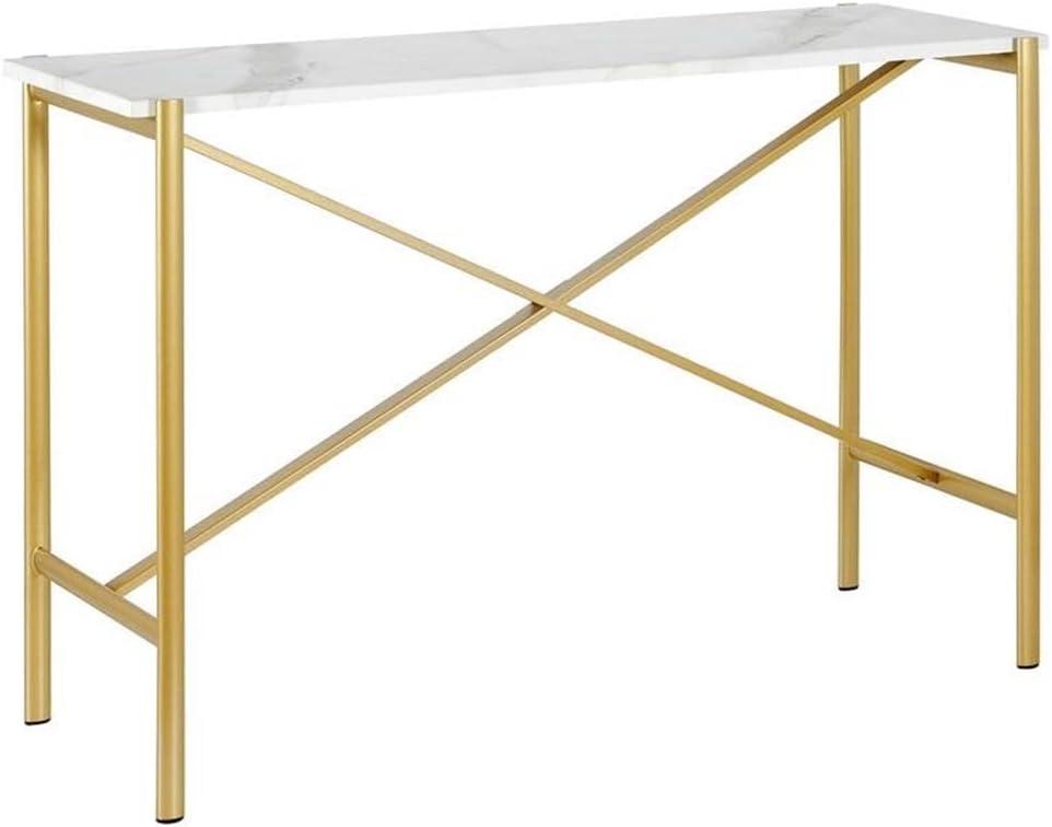 Braxton 46" Gold Finish Console Table with Faux Marble Top