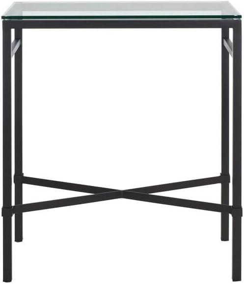 SAFAVIEH Couture Viggo Glam Glass Top Metal Side Table, Black