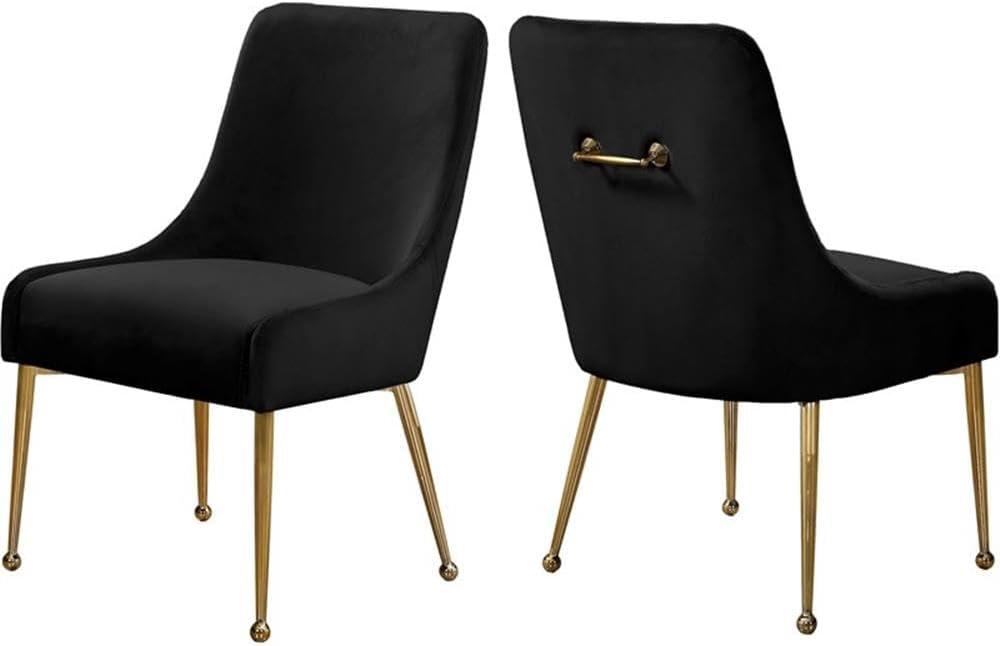 Black Velvet Upholstered Parsons Side Chair with Gold Legs