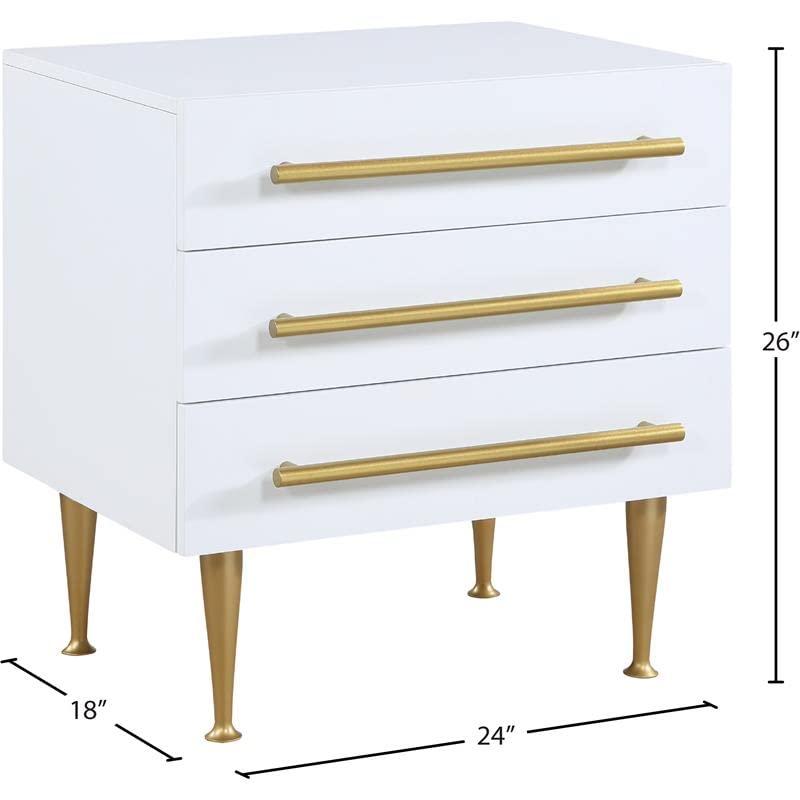 Marisol Modern White Nightstand with Brushed Gold Accents