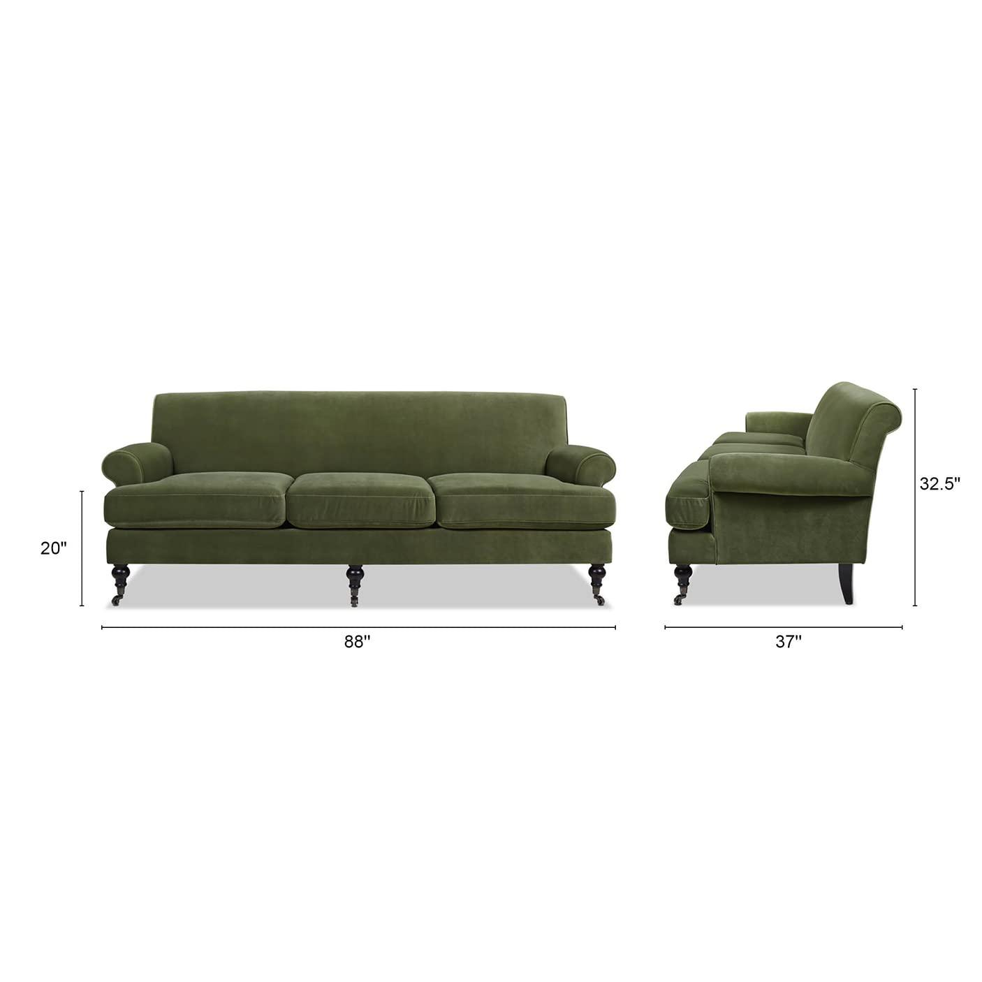 Jennifer Taylor Home Alana 88" Lawson Living Room Three-Cushion Tightback Sofa Couch with Metal Casters, Olive Green