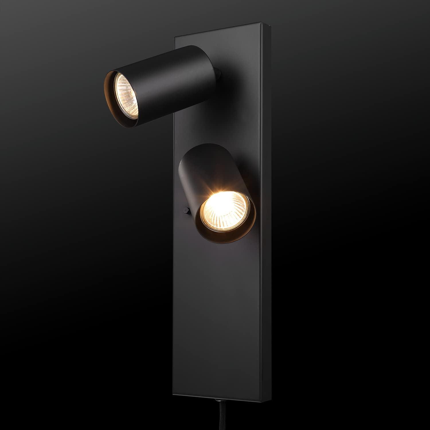 Matte Black Industrial 2-Light Wall Sconce with Pivoting Heads