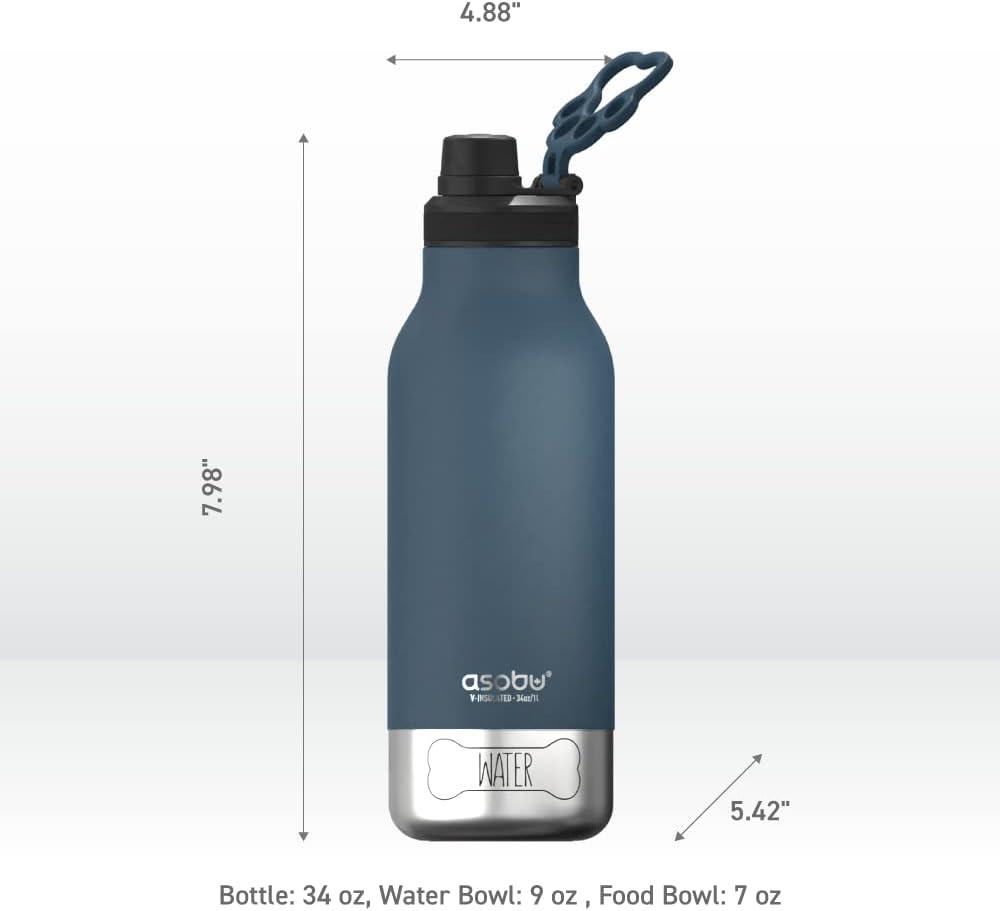 Blue Stainless Steel Insulated Dog Water Bottle with Bowls