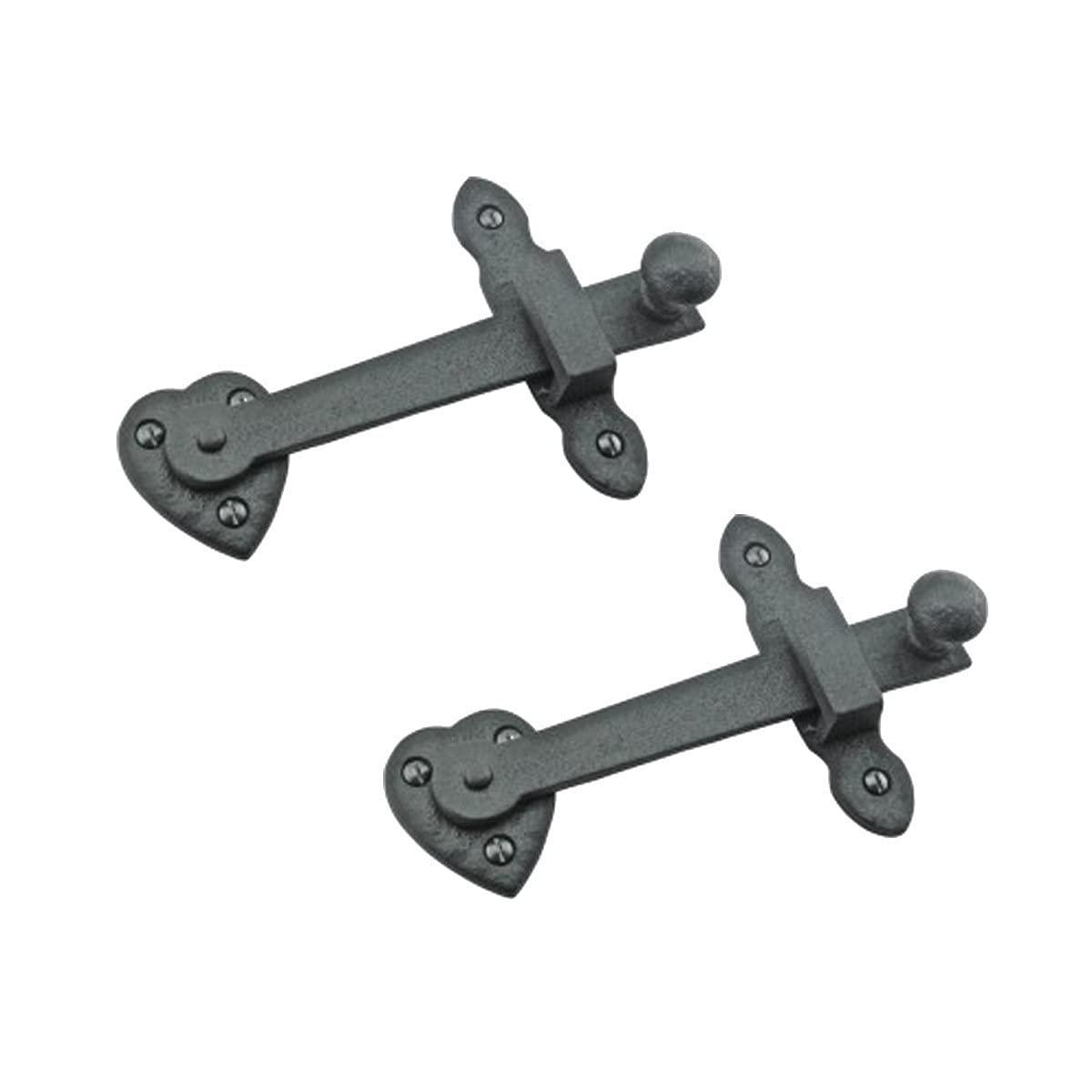 Renovators Supply Black Wrought Iron Gate Flip Latch Decorative Antique Heart Style Medium to Light Duty 4" Long Flip Door Lock Rust Resistant Powder Coated Latches with Mounting Hardware Pack of 2