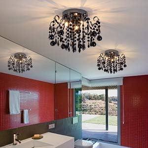 Q&S Small Crystal Chandelier Flush Mount Ceiling Light 3 Lights Modern Chrome Iron Raindrop Crystal Ceiling Fixture for Bedroom Hallway Closet Entryway Stairs