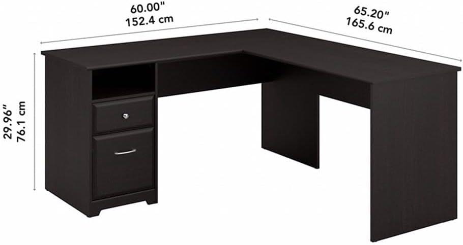 Espresso Oak L-Shaped Home Office Desk with Drawer and Filing Cabinet