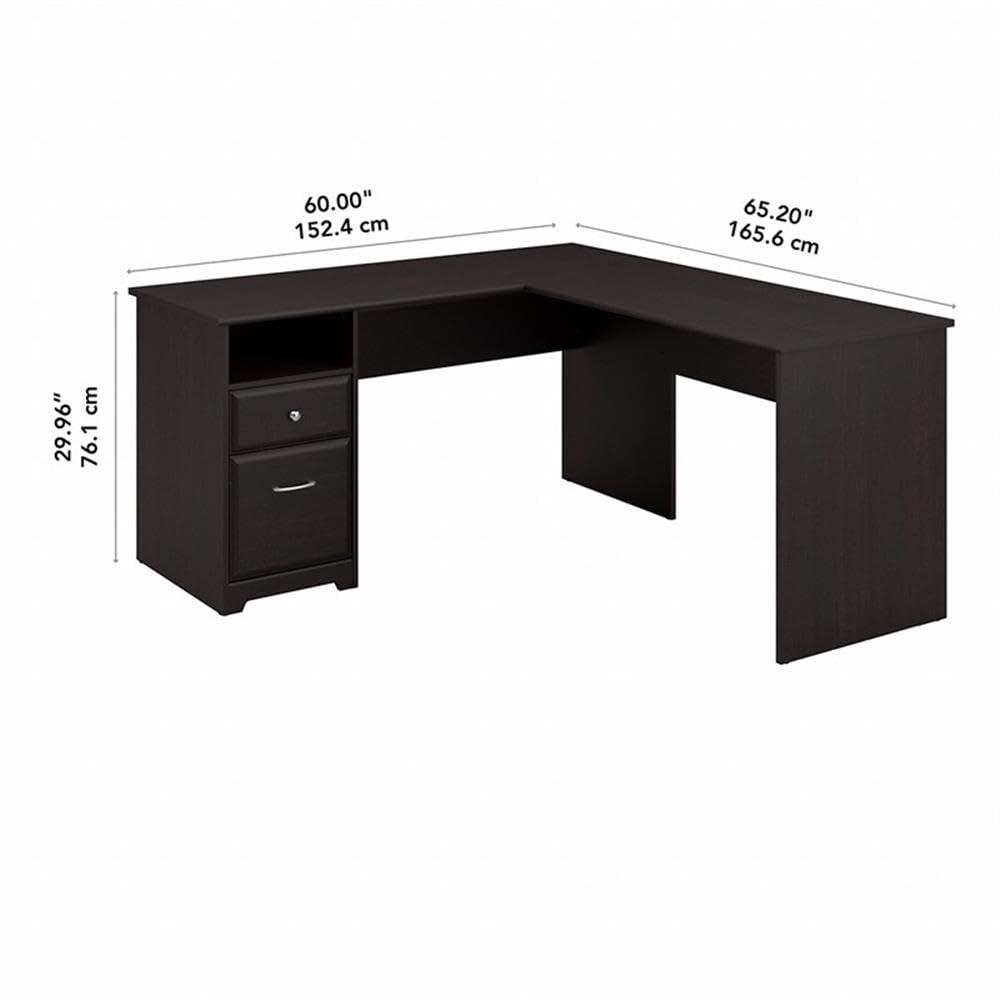 Espresso Oak L-Shaped Home Office Desk with Drawer and Filing Cabinet