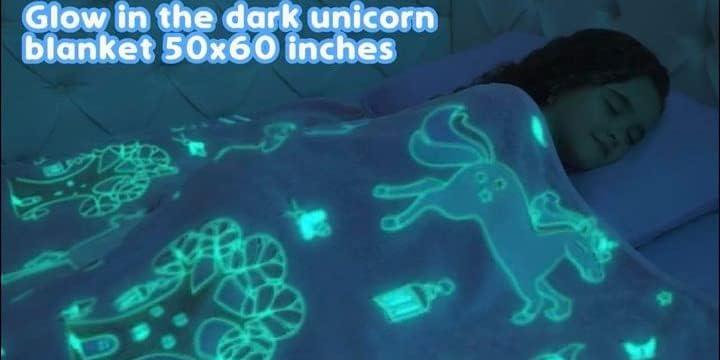 Glow in The Dark Unicorn Blanket for Girls – Soft Pink Fleece Throw. Great Christmas, Birthday, Baby, Toddler Unicorn Gifts! Premium Fuzzy Blanket with Fairy, Butterfly, Stars. Bright Long-Last Glow