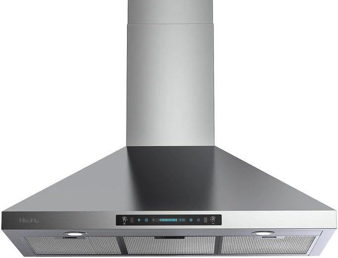 HisoHu Wall Mount Range Hood with Ducted/Ductless Convertible Duct, 30 Inch 780 CFM Stainless Steel Vent Hood, 4 Speed Gesture Sensing Exhaust Hood with Dimmable LED lights(A02-30")