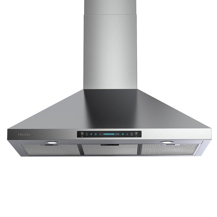 HisoHu Wall Mount Range Hood with Ducted/Ductless Convertible Duct, 30 Inch 780 CFM Stainless Steel Vent Hood, 4 Speed Gesture Sensing Exhaust Hood with Dimmable LED lights(A02-30")