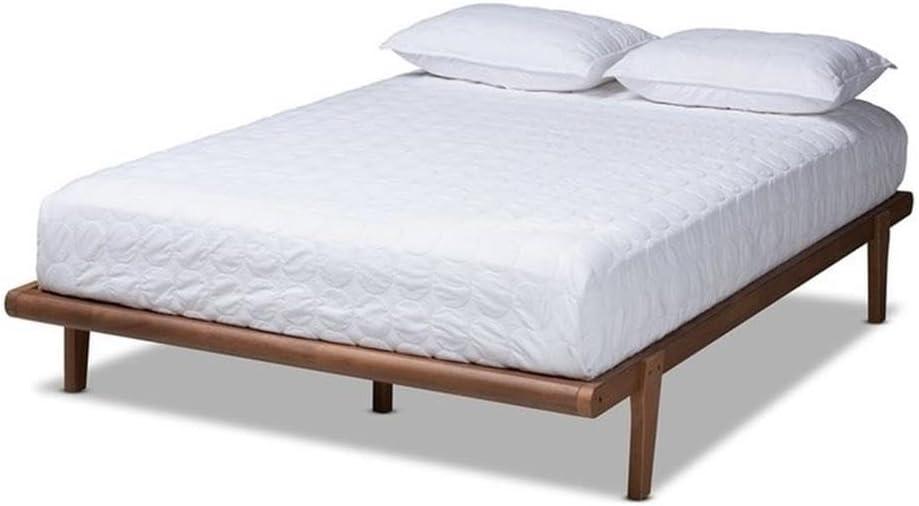 Queen Kaia Finished Wood Platform Bed Frame Brown - Baxton Studio: Rubberwood, Mid-Century Design, No Box Spring Required