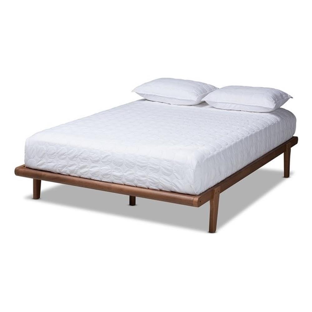 Queen Kaia Finished Wood Platform Bed Frame Brown - Baxton Studio: Rubberwood, Mid-Century Design, No Box Spring Required