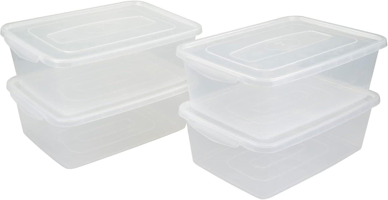 Clear Stackable Plastic Lidded Storage Boxes, 14 Quarts, 4-Pack