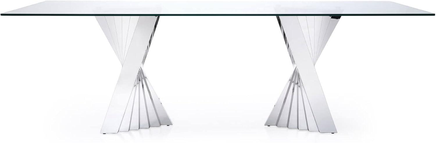 Falcone 94" Clear Glass Dining Table with Polished Stainless Steel Base