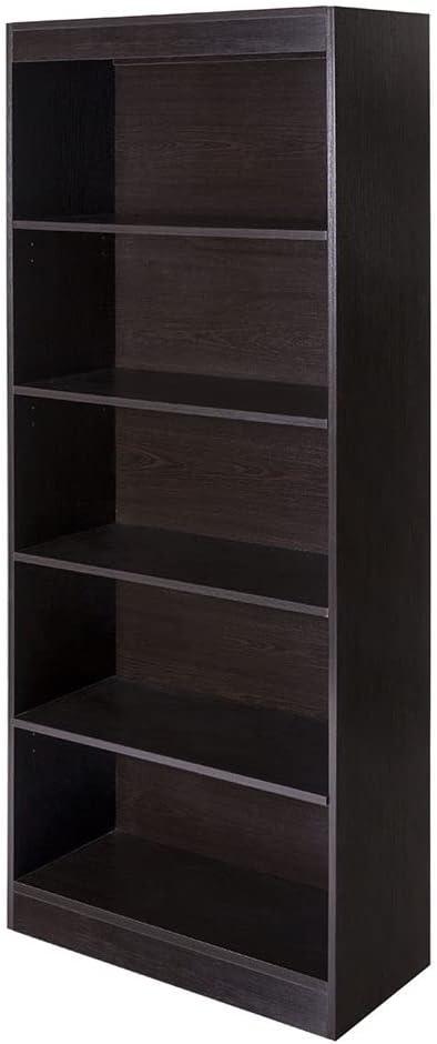 Espresso Adjustable 5-Tier Particleboard Bookshelf