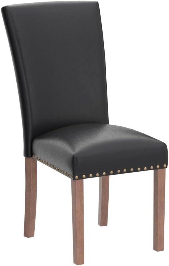 Colamy Black Upholstered Wood Legs Parsons Leather Dining Chairs with Nail head Trim Set of 2 for Dining Room