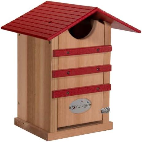 JCS Wildlife Screech Owl or Saw-Whet Owl House Cedar Nesting Box with Poly Lumber Roof - Screech Owl Nest Box - Made in the USA (Cardinal Red)