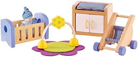 Hape Wooden Dollhouse Furniture Baby's Room Set, 1:12 Scale