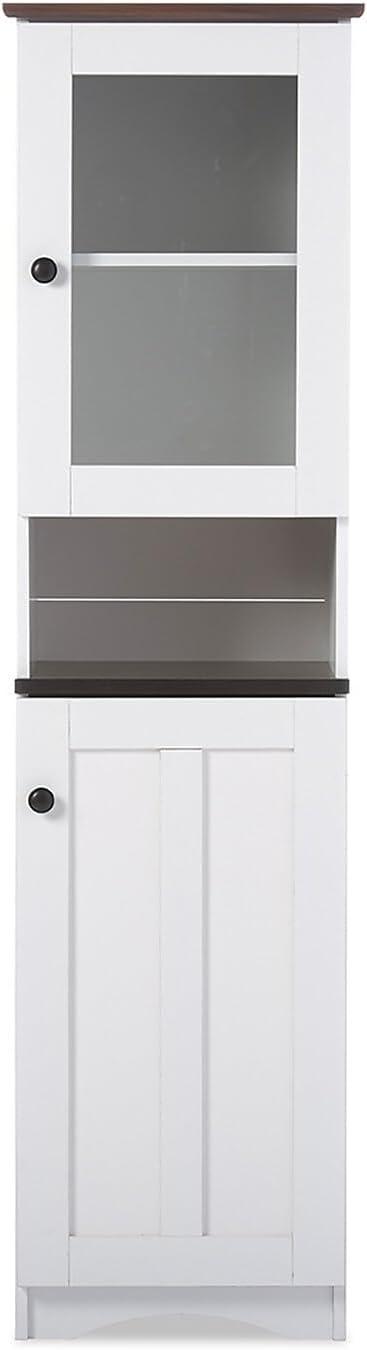 Baxton Studio Lauren TwoTone and Buffet and Hutch Kitchen Cabinet White/Dark Brown: Transitional Style, 5 Fixed Shelves