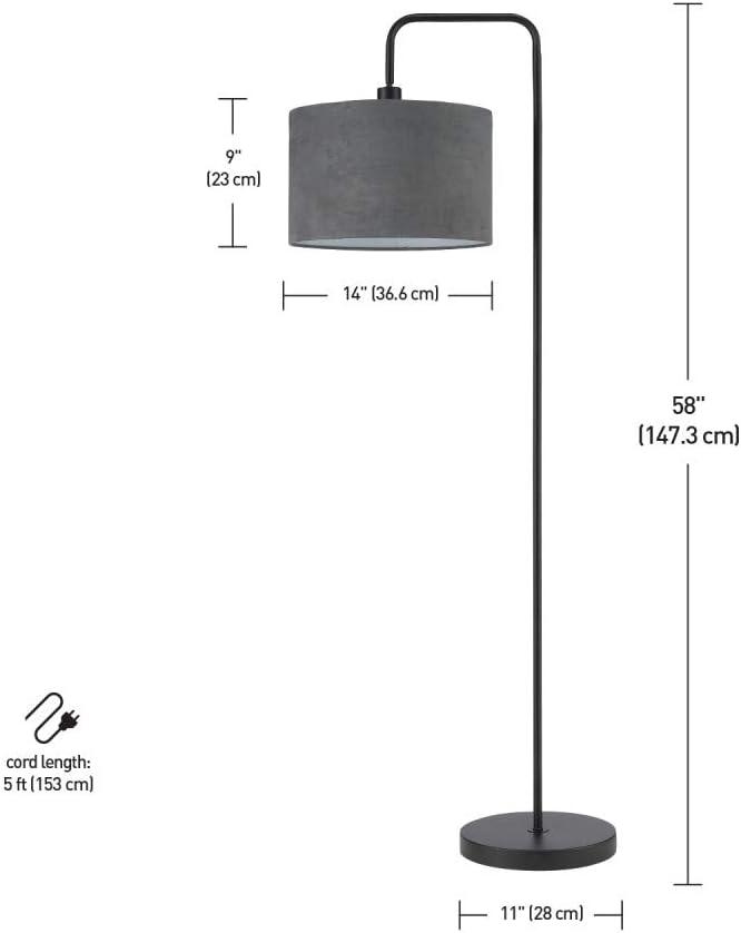 Globe Electric Barden 58" Black Floor Lamp with Dark Gray Velvet Shade Made of Metal Material