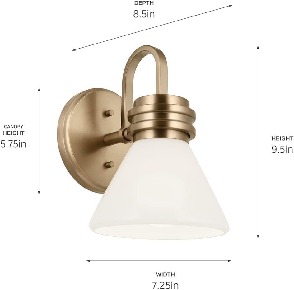 Champagne Bronze 1-Light Wall Sconce with Opal Glass Shade