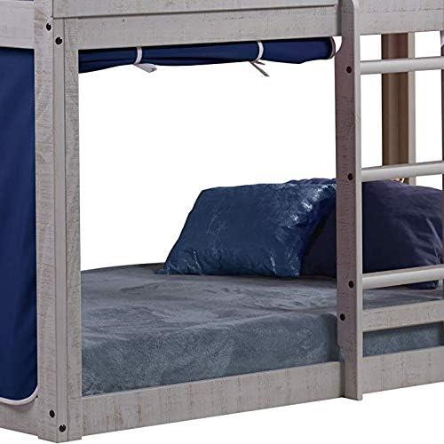 Donco Kids Deer Blind Twin Over Twin Rustic Grey House Bunkbed With Blue Tent