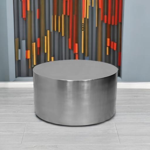 Cylinder Round Brushed Chrome Metal Coffee Table-Meridian Furniture