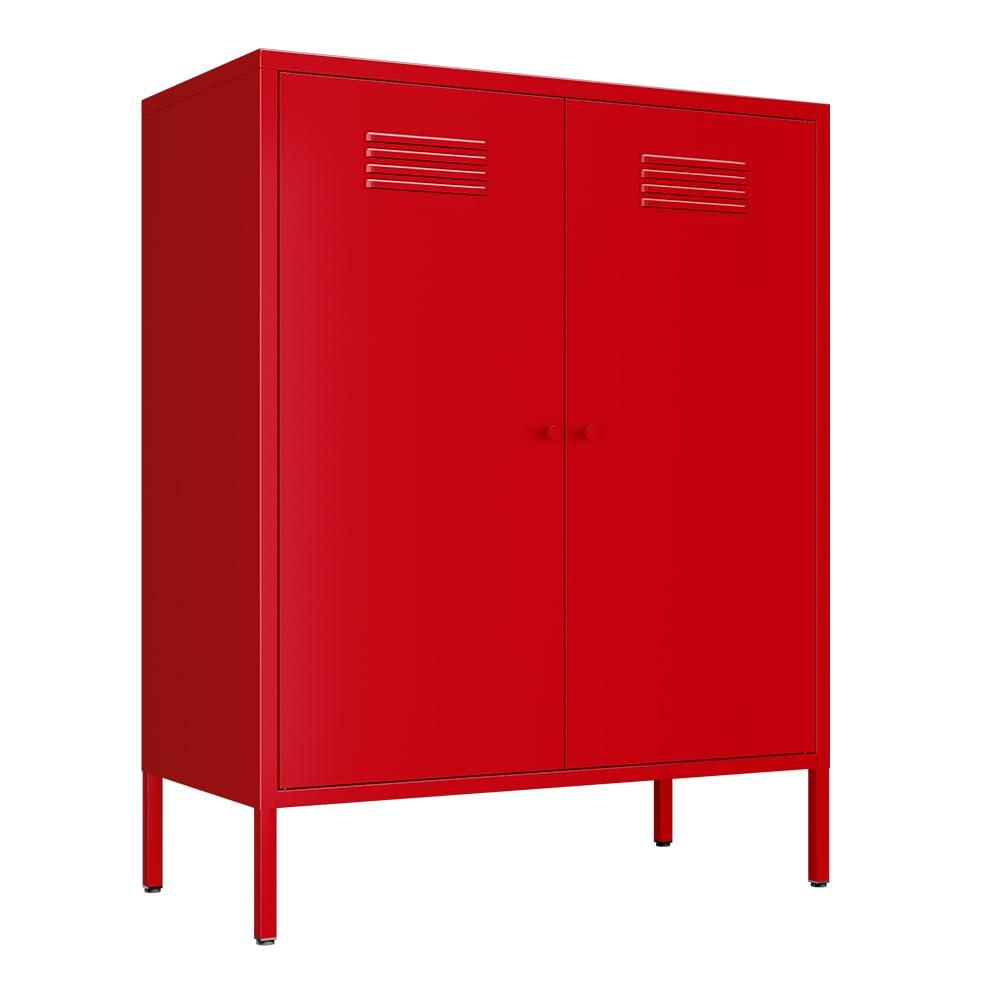 Pemberly Row 2 Door Metal Locker Style Storage Accent Cabinet in Bashful Pink