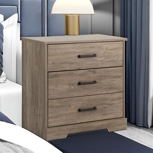 Prepac Rustic Ridge Farmhouse Bedside Nightstand with 3 Drawers Brown