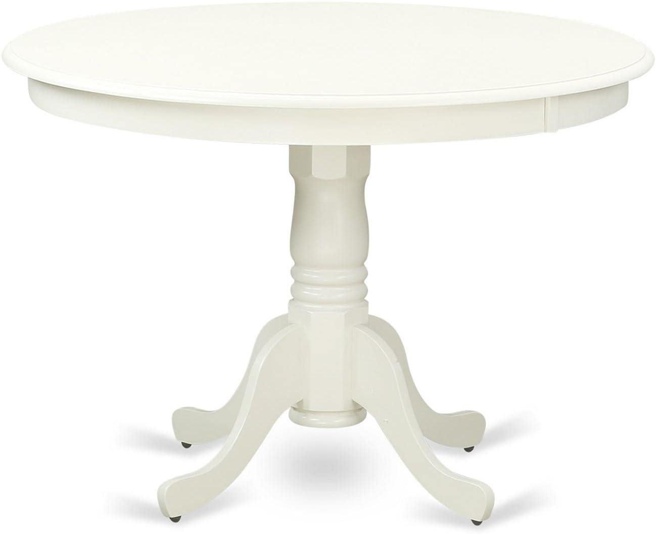 Dining Set - One Round Table & 2 Chairs with Solid Wood Seat, Linen White - 42 in. - 3 Piece