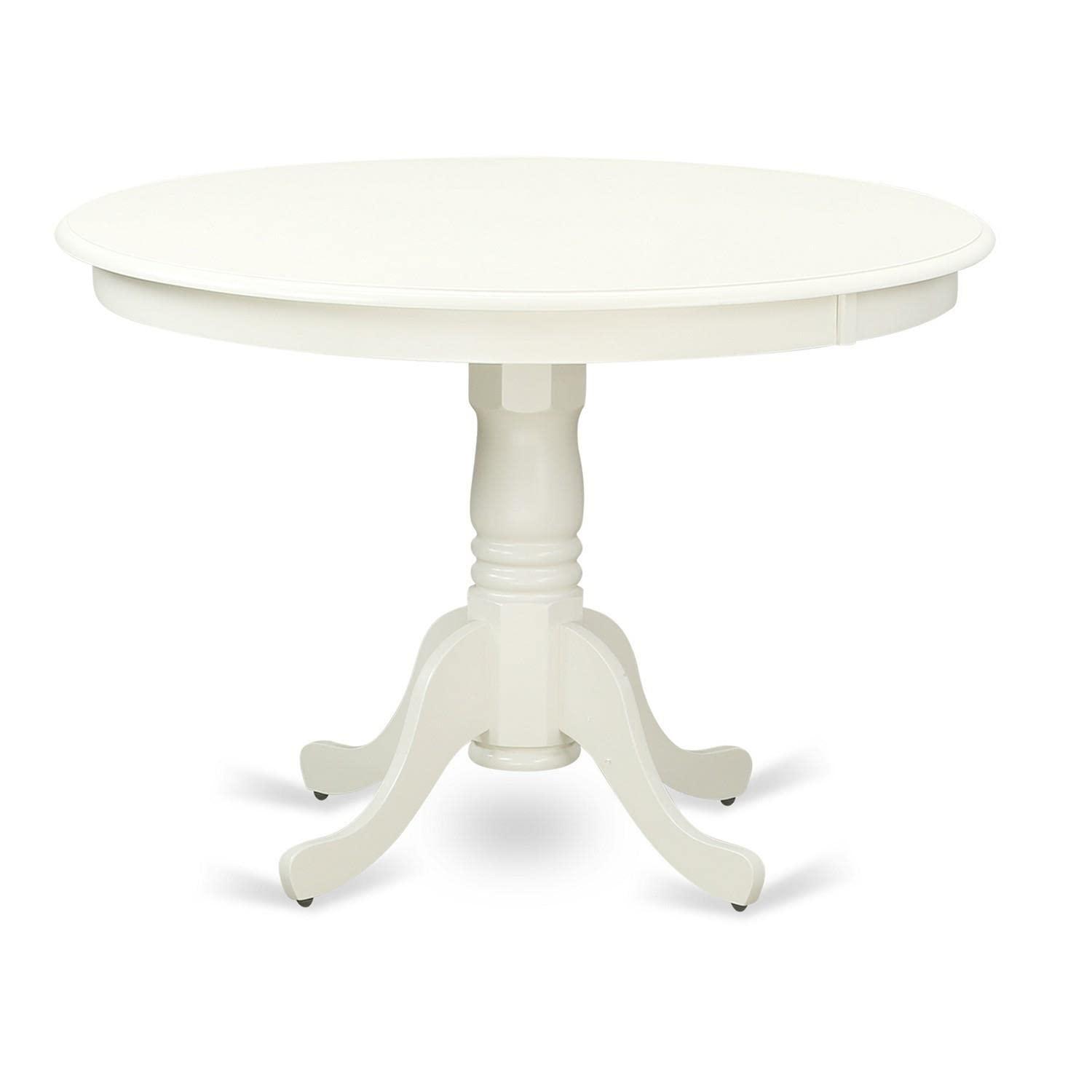 Linen White Round Wood Dining Table Set with 4 High Back Chairs