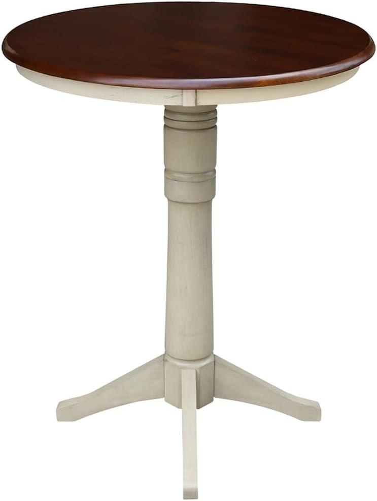 30" Round Pedestal Bar Height Table - Almond/Espresso