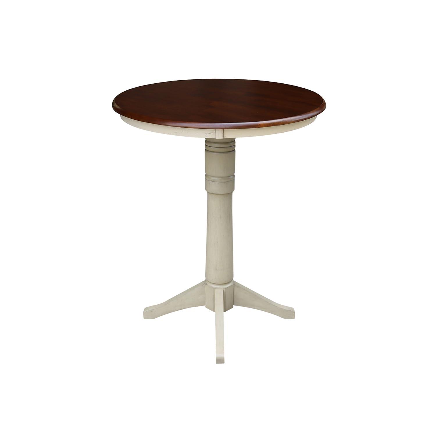 30" Round Pedestal Bar Height Table - Almond/Espresso