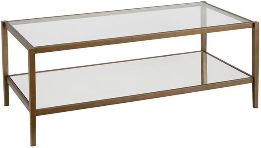Modern Rectangle Coffee Table in Brass and Gold with Mirrored Shelf - Henn&Hart