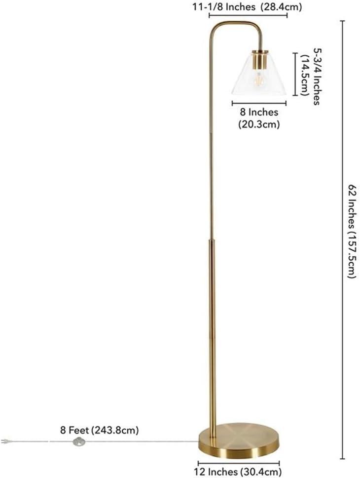 Evelyn&Zoe Henderson Arc Floor Lamp with Glass Shade, Brass/White Milk