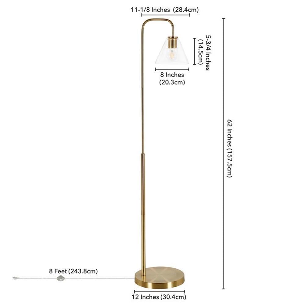 Evelyn&Zoe Henderson Arc Floor Lamp with Glass Shade, Brass/White Milk