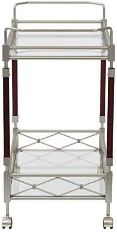 Melrose Serving Cart with Clear Tempered Glass and Nickel Brush Metal Frame