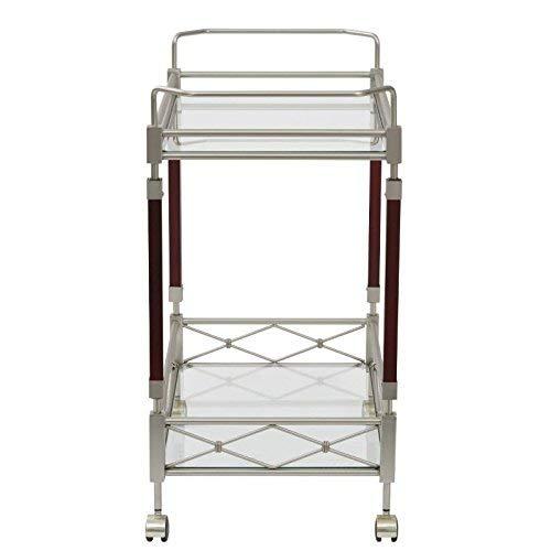 Melrose Serving Cart with Clear Tempered Glass and Nickel Brush Metal Frame