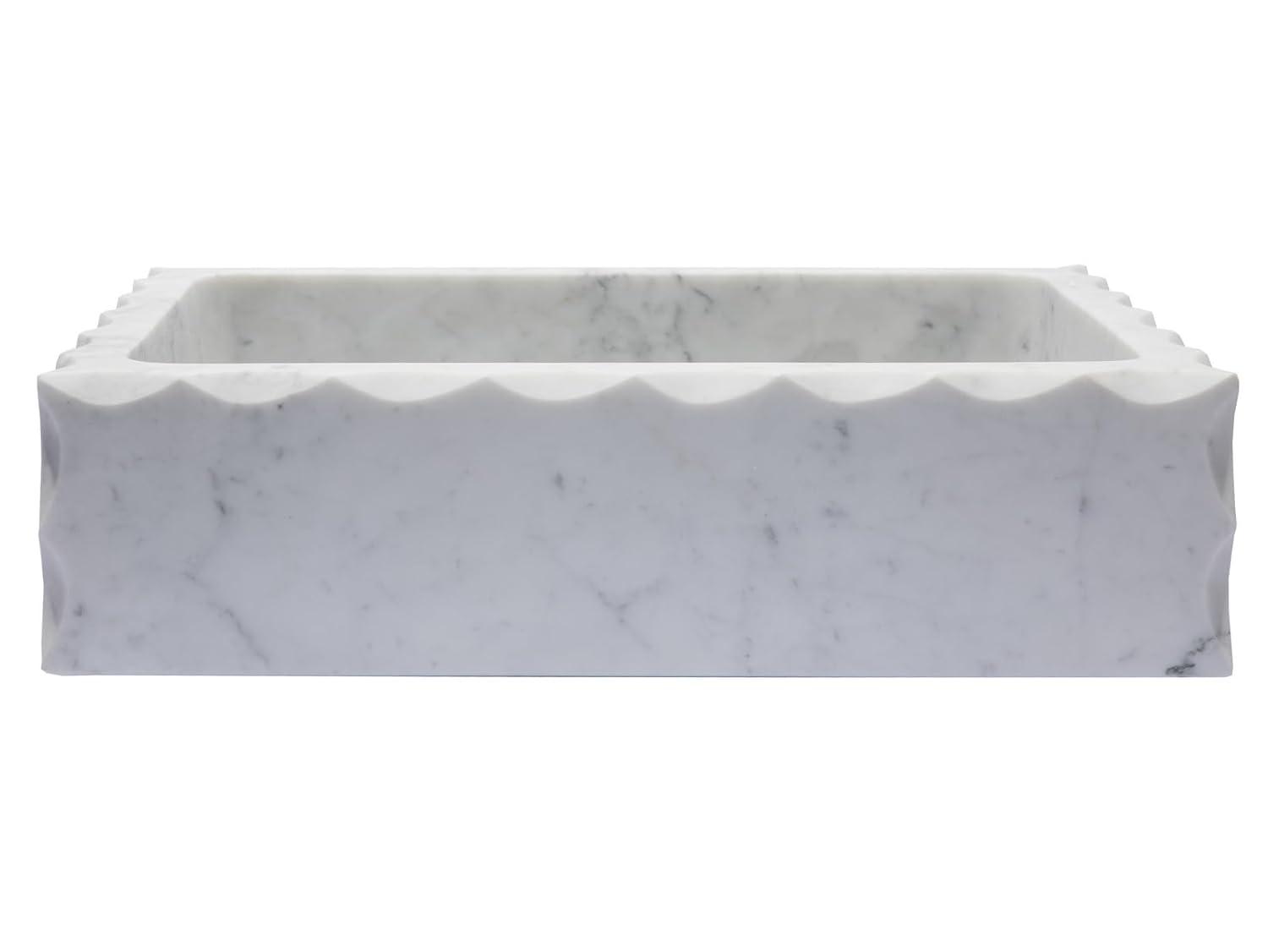 EB-S037CW-H Antique Rectangular Carrara Marble Vessel Sink Honed