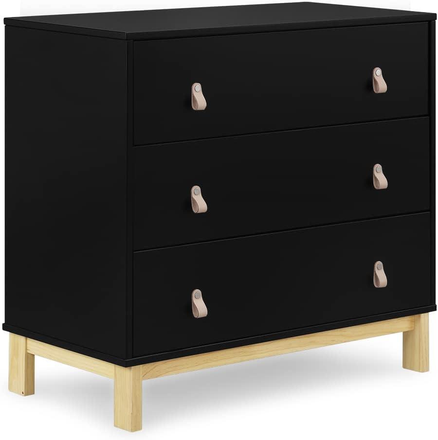 Ebony and Natural 3-Drawer Nursery Dresser with Leather Pulls