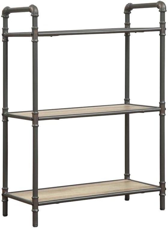 36" Itzel 3 Shelves Bookcase Antique Oak/Sandy Gray - Acme Furniture: Metal Frame, Open Back Design, Assembly Required